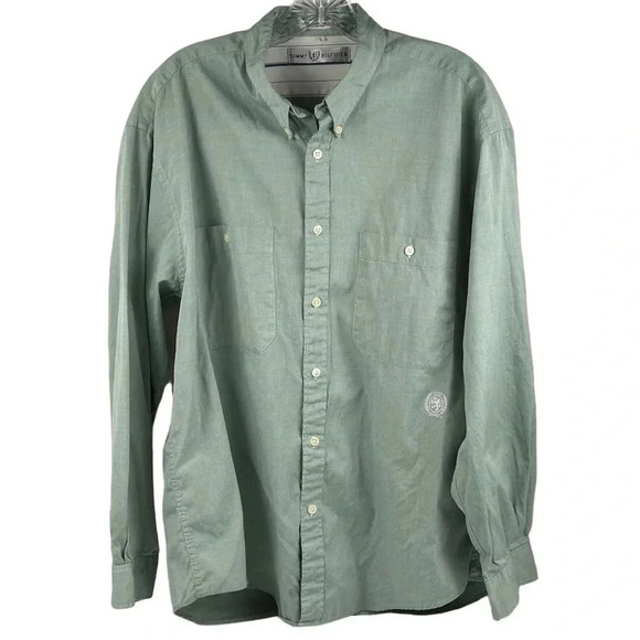 Tommy Hilfiger Men's Green Long Sleeve Button-Down Shirt Size L Casual - Picture 1 of 12